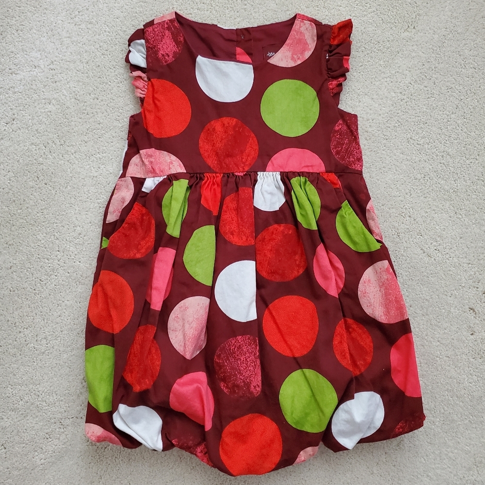 Tea Collection Girls' Polka Dot Flutter Sleeve Bubble Dress Red/Green sz4